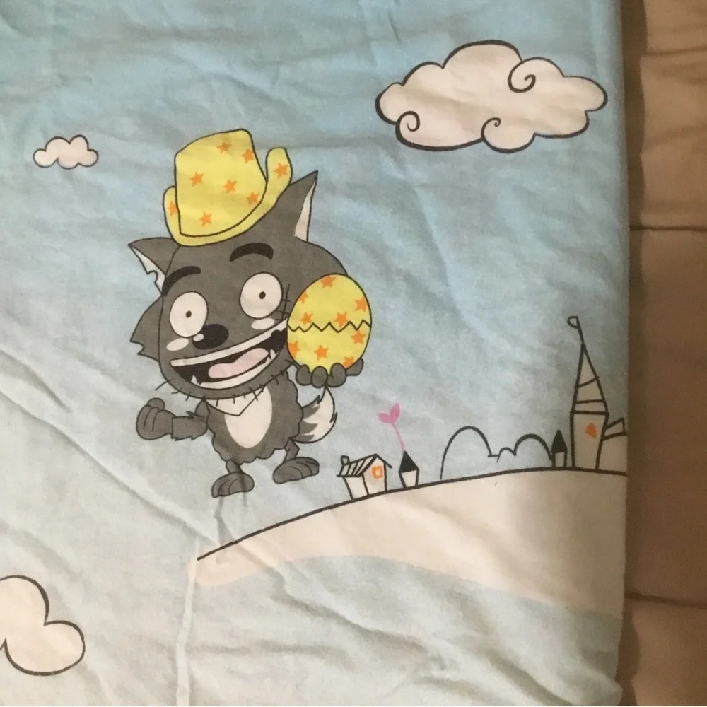 Pleasant Goat & Big Bad Wolf Full Duvet Cover Light Blanket HTF RARE Blue White